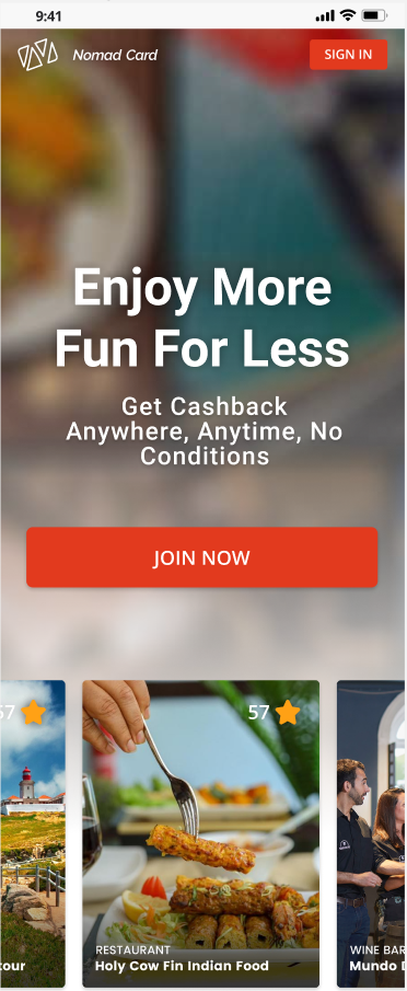 Landing Page mobile Nomad Card